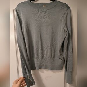 H&M Light Blue Grey Long Sleeve Top with Gold Button Accents